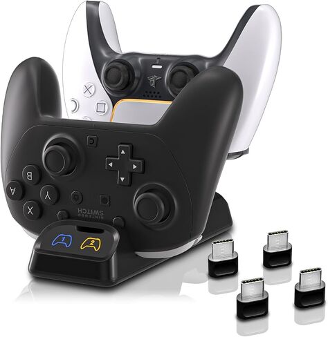 قاعدة شحن وحدة التحكم ECHZOVE Switch 2 Pro - محطة شحن سريعة مزدوجة لأجهزة Nintendo Switch Pro وPS5 وXbox Series X/S - شاشة عرض LED ومحول من النوع C وتصميم مضغوط in Kuwait
