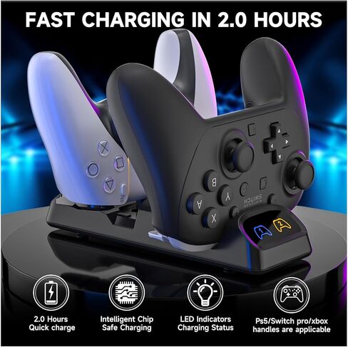قاعدة شحن وحدة التحكم ECHZOVE Switch 2 Pro - محطة شحن سريعة مزدوجة لأجهزة Nintendo Switch Pro وPS5 وXbox Series X/S - شاشة عرض LED ومحول من النوع C وتصميم مضغوط in Kuwait
