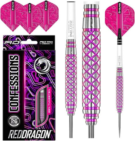 RED DRAGON Confession Steel Tip Darts Set - 85% Tungsten Darts with Nitrotech Shafts & Flights - Balanced Control & Consistent Throws - Available in Weights from 26g to 30g in Kuwait