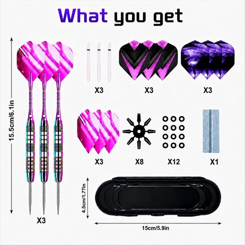 Darts Metal Tip Set - 3 Pack Steel Tip Darts with Aluminum Shafts, 9 Flights, 12 O Rings, Sharpener and Carrying Case for Bristle Dart Boards, Adults and Beginner & Pro Players in Kuwait