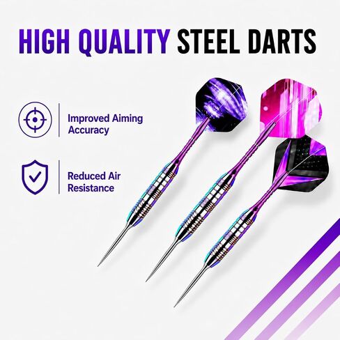 Darts Metal Tip Set - 3 Pack Steel Tip Darts with Aluminum Shafts, 9 Flights, 12 O Rings, Sharpener and Carrying Case for Bristle Dart Boards, Adults and Beginner & Pro Players in Kuwait