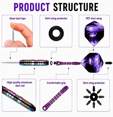 Darts Metal Tip Set - 3 Pack Steel Tip Darts with Aluminum Shafts, 9 Flights, 12 O Rings, Sharpener and Carrying Case for Bristle Dart Boards, Adults and Beginner & Pro Players in Kuwait