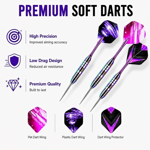 Darts Metal Tip Set - 3 Pack Steel Tip Darts with Aluminum Shafts, 9 Flights, 12 O Rings, Sharpener and Carrying Case for Bristle Dart Boards, Adults and Beginner & Pro Players in Kuwait