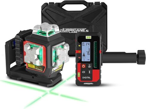 T03CG 3×360° Self-Leveling Laser Level with Receiver, Green Beam Rechargeable Rotary Tool for Construction, Includes Digital Receiver & Large Rolling Case, 330ft Outdoor Range in Kuwait