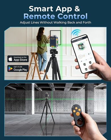 مستوى ليزر 360 ذاتي التسوية، أداة تسوية ليزر CIGMAN 4 × 360 درجة مع تطبيق وجهاز تحكم عن بعد، بطارية قابلة لإعادة الشحن، 4 مستويات سطوع، ليزر نيفيل للبناء والبلاط وتعليق الصور in Kuwait