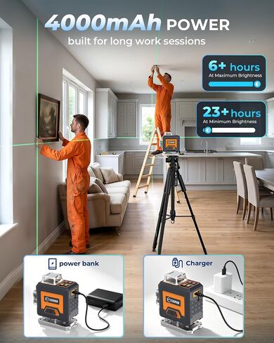 مستوى ليزر 360 ذاتي التسوية، أداة تسوية ليزر CIGMAN 4 × 360 درجة مع تطبيق وجهاز تحكم عن بعد، بطارية قابلة لإعادة الشحن، 4 مستويات سطوع، ليزر نيفيل للبناء والبلاط وتعليق الصور in Kuwait