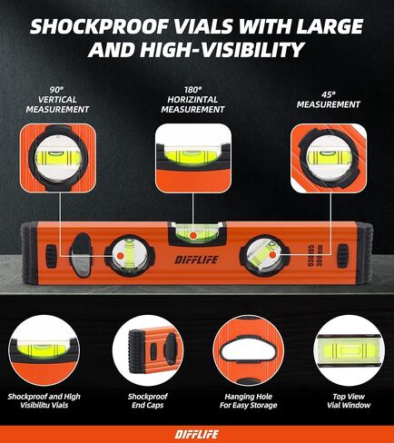 Torpedo Level, 12 Inch, Aluminum, Yellow, Bubble Level, Manual Operation, for Home and Job Site Use in Kuwait