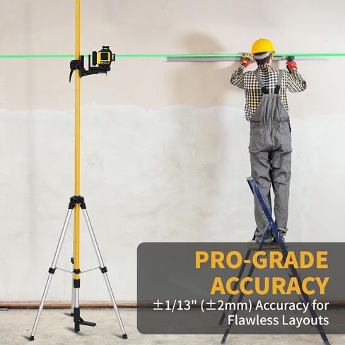 Firecore 3 x 360° Green Laser Level – Self-Leveling Cross Line Laser with 12Ft Telescoping Laser Pole & Tripod, 1/13" High Accuracy, 2 Rechargeable Li-Ion Batteries for Framing, Tiling & Construction in Kuwait