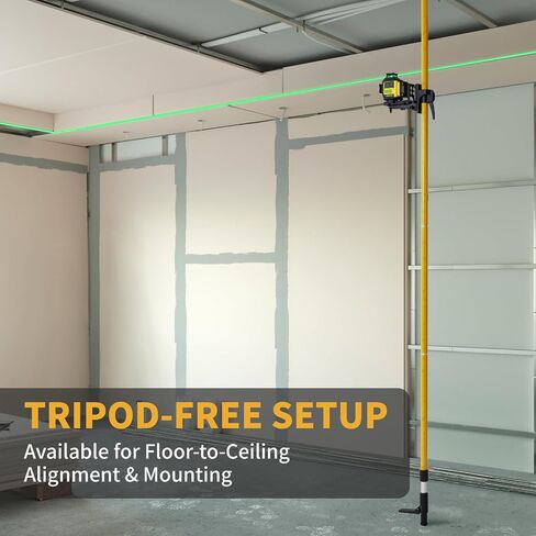 Firecore 3 x 360° Green Laser Level – Self-Leveling Cross Line Laser with 12Ft Telescoping Laser Pole & Tripod, 1/13" High Accuracy, 2 Rechargeable Li-Ion Batteries for Framing, Tiling & Construction in Kuwait