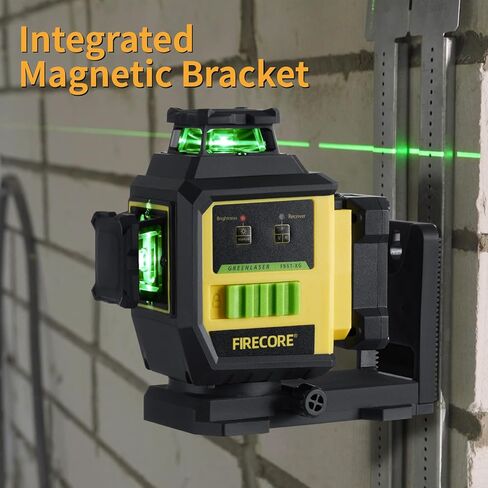 Firecore 3 x 360° Green Laser Level – Self-Leveling Cross Line Laser with 12Ft Telescoping Laser Pole & Tripod, 1/13" High Accuracy, 2 Rechargeable Li-Ion Batteries for Framing, Tiling & Construction in Kuwait