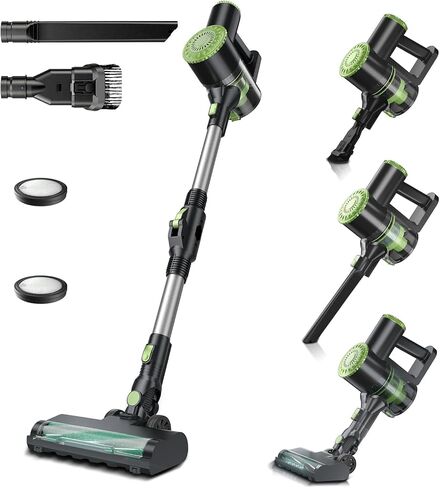 PRETTYCARELIFE 6-in-1 Cordless Vacuum Cleaner,Stick Vacuum with 180° Bendable Wand,High Power/Powerful Suction/Long Runtime,Self-Standing Wireless Vacuum for Hardwood Floor (Green) in Saudi Arabia