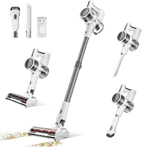 Comvtu Cordless Vacuums, 80,000PRM Powerful Motor Vacuum Cleaner and 2200mAH Rechargeable Battery up to 35 Mins Worktime, 2 Adjustable Modes, Detachable Parts, Wireless Stick Vacuum (Cloud White) in Saudi Arabia