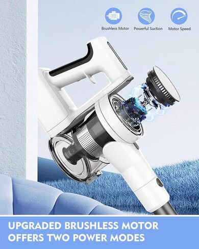 Comvtu Cordless Vacuums, 80,000PRM Powerful Motor Vacuum Cleaner and 2200mAH Rechargeable Battery up to 35 Mins Worktime, 2 Adjustable Modes, Detachable Parts, Wireless Stick Vacuum (Cloud White) in Saudi Arabia