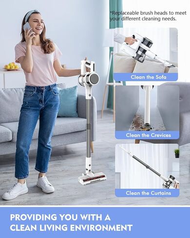 Comvtu Cordless Vacuums, 80,000PRM Powerful Motor Vacuum Cleaner and 2200mAH Rechargeable Battery up to 35 Mins Worktime, 2 Adjustable Modes, Detachable Parts, Wireless Stick Vacuum (Cloud White) in Saudi Arabia