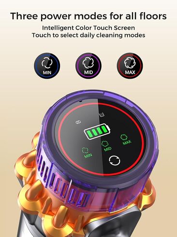 Cordless Vacuum Cleaner, 600W/55Kpa 70mins Stick Vacuum with Anti-Tangle Brush&Touch Screen,6-in-1 Vacuum Cleaners for Home,Hardwood Floors,Pet Hair,Carpet in Kuwait