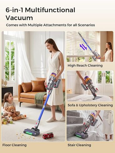Cordless Vacuum Cleaner, 600W/55Kpa 70mins Stick Vacuum with Anti-Tangle Brush&Touch Screen,6-in-1 Vacuum Cleaners for Home,Hardwood Floors,Pet Hair,Carpet in Kuwait