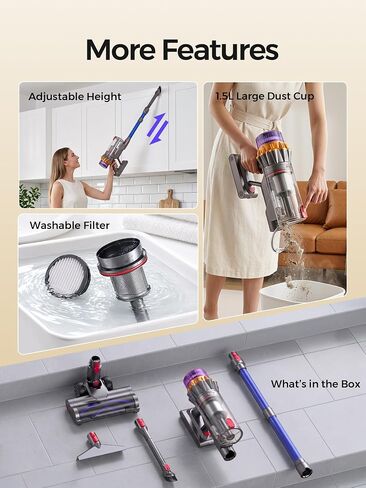 Cordless Vacuum Cleaner, 600W/55Kpa 70mins Stick Vacuum with Anti-Tangle Brush&Touch Screen,6-in-1 Vacuum Cleaners for Home,Hardwood Floors,Pet Hair,Carpet in Kuwait