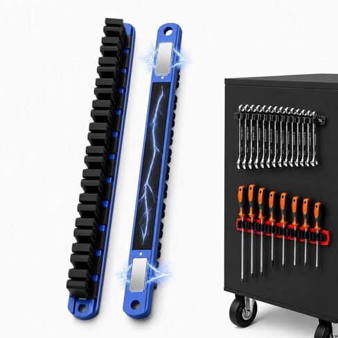Magnetic Wrench and Screwdriver Organizer – Tool Organizer for Workshop & Garage, Heavy‑Duty Magnetic Base for Toolbox Organization, Space‑Saving Tool Rack, Great Gift for Men (1 PCS, Black Base) in Saudi Arabia