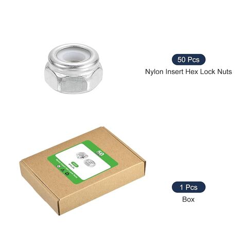 uxcell 50Pcs #10-24 Nylon Insert Hex Lock Nuts, 304 Stainless Steel Self-Locking Nylon Insert Stop Nut for Industrial Construction Fasteners, Silver & White in Kuwait
