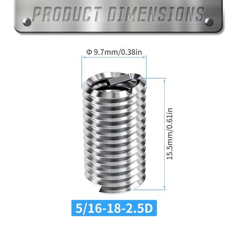 10Pcs 5/16-18 UNC 2.5 D Wire Thread Inserts, 304 Stainless Steel Coiled Wire Screw Sleeve,Thread Repair Insert Fastener Mending Kit for Automotive and Industrial Maintenance in Kuwait