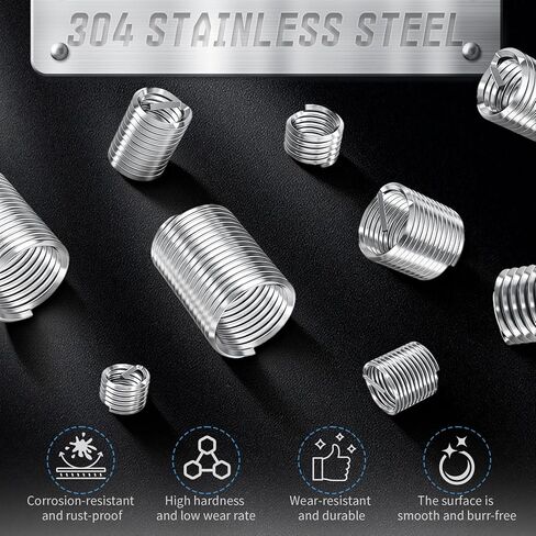 10Pcs 5/16-18 UNC 2.5 D Wire Thread Inserts, 304 Stainless Steel Coiled Wire Screw Sleeve,Thread Repair Insert Fastener Mending Kit for Automotive and Industrial Maintenance in Kuwait