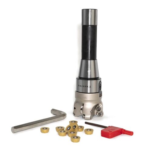 مطاحن وجه وتد مستديرة 50 مم EMR، R8 FMB22 7/16-20UNF ساق خيط، 10 قطع RPMT1204 إدراجات كربيد، مفتاح ربط T15 ومفتاح ربط 8 مم in Kuwait