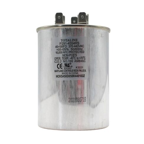 Totaline by Carrier P291-4554RS 45/5 uF 45+5 MFD 370V or 440V Dual Run Round A/C Capacitor 45 5 uF 370 440 Volt VAC Air Conditioner Capacitors or Heat Pump or Condenser Straight Cool in Kuwait