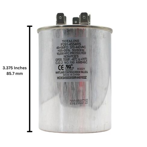 Totaline by Carrier P291-4554RS 45/5 uF 45+5 MFD 370V or 440V Dual Run Round A/C Capacitor 45 5 uF 370 440 Volt VAC Air Conditioner Capacitors or Heat Pump or Condenser Straight Cool in Kuwait