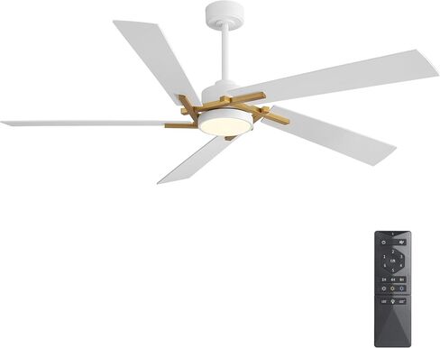 WINGBO 64 Inch Ceiling Fan with Light and Remote, 5 Plywood Blades, 6-Speed Reversible DC Motor, Dimmable, 3CCT, Modern Ceiling Fan for Bedroom Living Room Kitchen, Gold and White in Kuwait