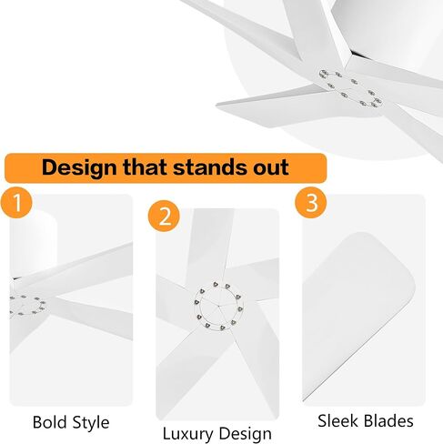 WINGBO 48 Inch Flush Mount DC Ceiling Fan Without Lights, 5 Carved Wood Blades, 6-Speed Reversible DC Motor, Low Profile Ceiling Fan No Lights for Bedroom Living Room Patio, Black and Gray in Kuwait