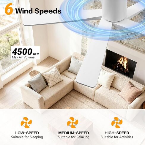 WINGBO 48 Inch Flush Mount DC Ceiling Fan Without Lights, 5 Carved Wood Blades, 6-Speed Reversible DC Motor, Low Profile Ceiling Fan No Lights for Bedroom Living Room Patio, Black and Gray in Kuwait