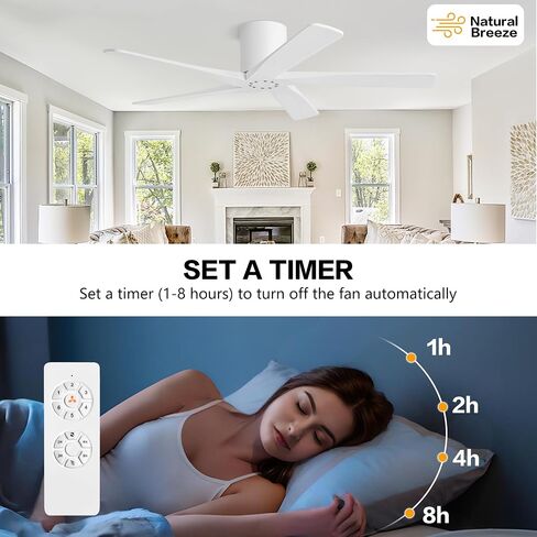 WINGBO 48 Inch Flush Mount DC Ceiling Fan Without Lights, 5 Carved Wood Blades, 6-Speed Reversible DC Motor, Low Profile Ceiling Fan No Lights for Bedroom Living Room Patio, Black and Gray in Kuwait