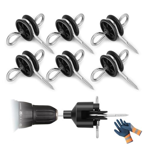 6Pcs Electric Fence Wood Post Anchors Screw-in Gate Hooks | Carbon steel galvanized. Double loop for gate handle & wire. Includes insulator socket tool in Kuwait