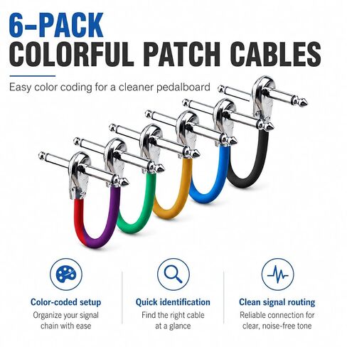 Guitar Patch Cables Male-to-Male 6 inch Guitar Effect Pedal Cables with Oxygen-Free Copper, 1/4-inch Right Angle Low Profile Pancake Design Musical Accessories for Guitar Bass 6 Pcs in Kuwait