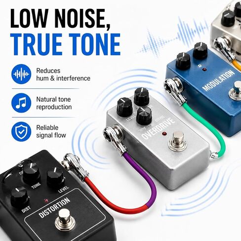 Guitar Patch Cables Male-to-Male 6 inch Guitar Effect Pedal Cables with Oxygen-Free Copper, 1/4-inch Right Angle Low Profile Pancake Design Musical Accessories for Guitar Bass 6 Pcs in Kuwait