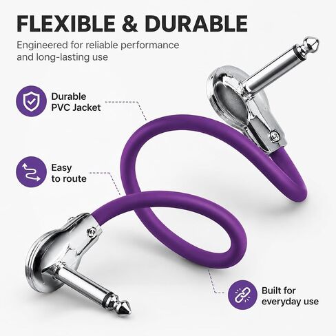 Guitar Patch Cables Male-to-Male 6 inch Guitar Effect Pedal Cables with Oxygen-Free Copper, 1/4-inch Right Angle Low Profile Pancake Design Musical Accessories for Guitar Bass 6 Pcs in Kuwait