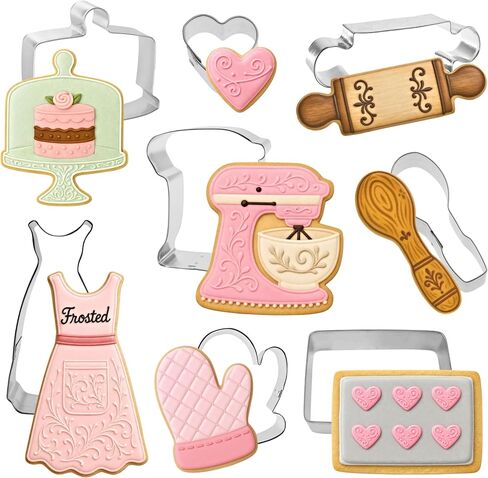 مجموعة قطاعة بسكويت الخبز مكونة من 8 قطع من متجر The Cookie Cutter Shop - قفاز الفرن، حامل الكيك، خلاط، شوبك، قاطعة بسكويت مريلة in Kuwait