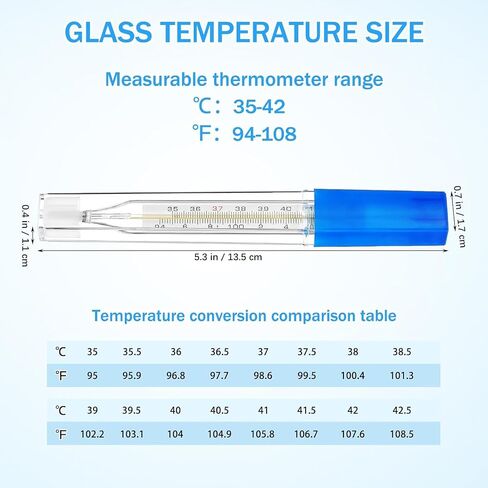 Glass Thermometer: Cuban Temperature Thermometer for Fever - Traditional Old Fashioned for Adults Kids ℃ & ℉ - 6Pack in Kuwait