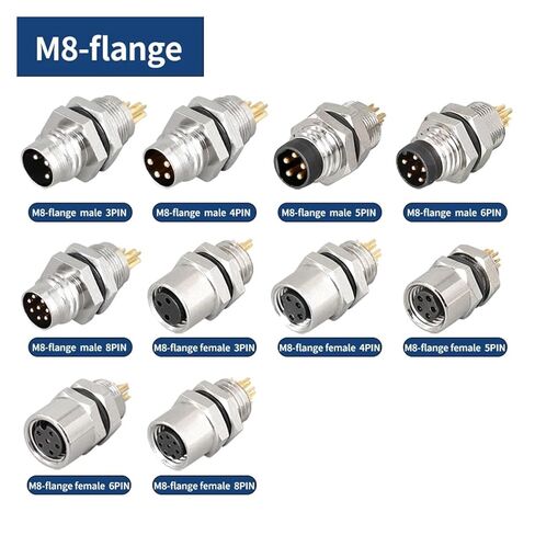 5 PCS M8 Sensor Connector Flange - Waterproof Aviation Plug & Socket 3/4/5/6/8 Pin Male & Female Proximity Switch Seat in Kuwait
