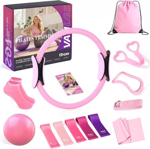 Pilates Kit 13Pcs Home Pilates Essentials Workout Kit with 13" Ring, 10" Ball and Resistance Bands for Women at Home Pilates Equipment Set for Beginners in Kuwait