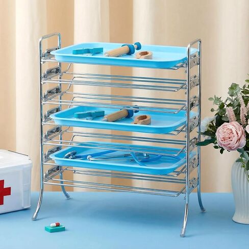Moxweyeni Dental Instrument Tray Rack for Size F Trays 6-Tier Dental Organizer Chrome Plated Medical Tool Holder for Sterilization Friendly Corrosion (Model 300trf) in Kuwait