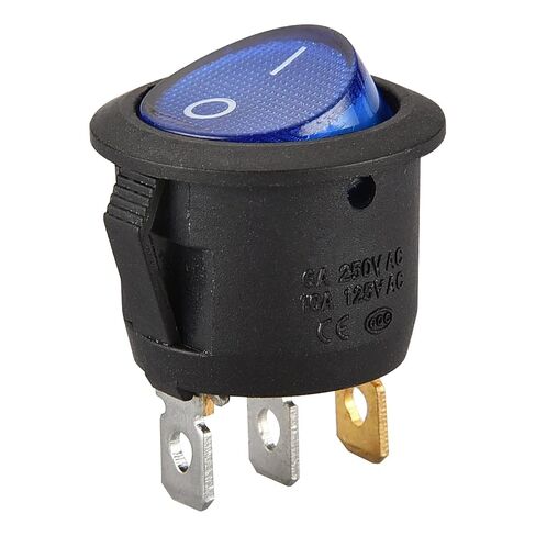Heschen Round Rocker Switch, ON-OFF, SPST, 3 Terminals, Blue light, 6A 250VAC, 5Pack in Kuwait