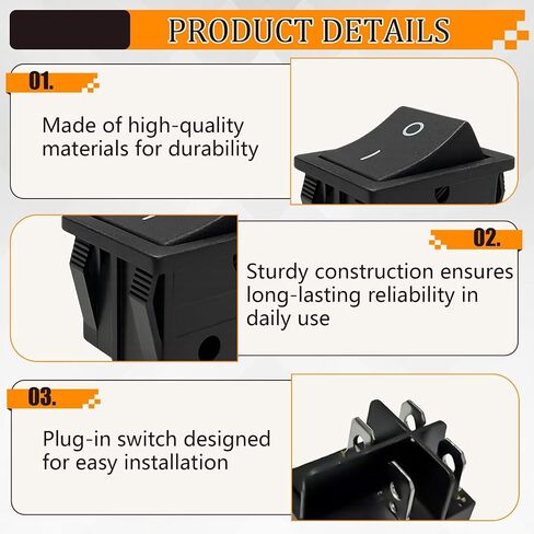 On/Off Boat Rocker Switch DPST 20A 125/250VAC Replacement Canal R Series Compatible with Hongju Taiheng TH3 Defond DRH-2415-3 in Kuwait