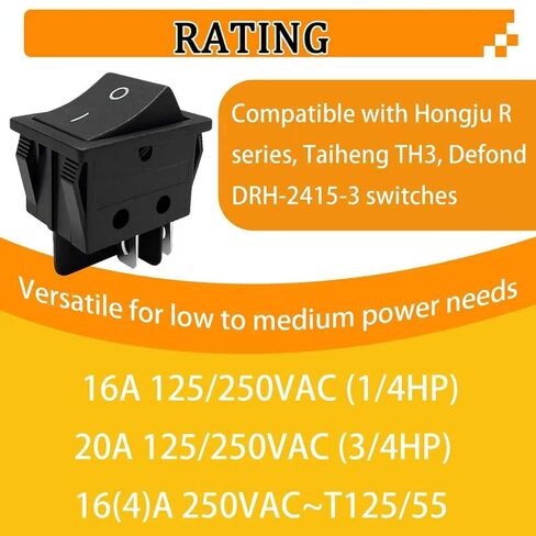 On/Off Boat Rocker Switch DPST 20A 125/250VAC Replacement Canal R Series Compatible with Hongju Taiheng TH3 Defond DRH-2415-3 in Kuwait