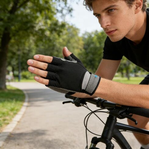 1Pc Breathable Ice Silk Full & Half Finger Cycling Gloves, Non-Slip Wear Resistant Sun Protection Touchscreen Gloves for Outdoor Riding, Black, Size:L in Kuwait
