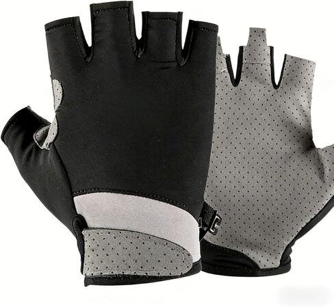 1Pc Breathable Ice Silk Full & Half Finger Cycling Gloves, Non-Slip Wear Resistant Sun Protection Touchscreen Gloves for Outdoor Riding, Black, Size:L in Kuwait
