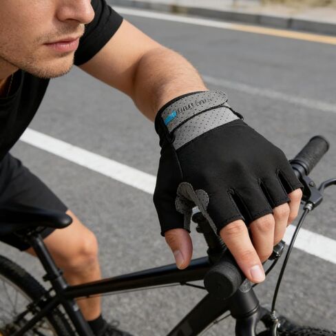 1Pc Breathable Ice Silk Full & Half Finger Cycling Gloves, Non-Slip Wear Resistant Sun Protection Touchscreen Gloves for Outdoor Riding, Black, Size:L in Kuwait