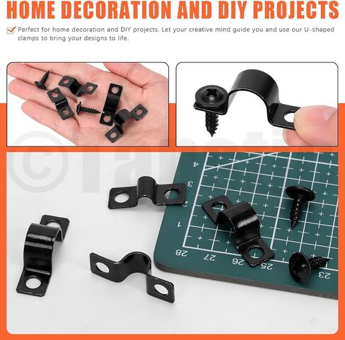 Tanstic 25Pcs Black Two Hole Pipe Strap, 1/2" Two Hole Strap U Bracket Rigid Pipe Strap Pipe Strap Clamp with Phillips Modified Truss Head Wood Screws for Fixing Pipe, Conduit, U Bracket in Kuwait