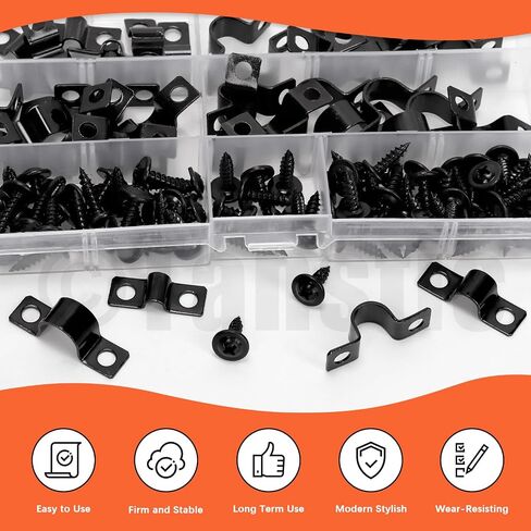 Tanstic 25Pcs Black Two Hole Pipe Strap, 1/2" Two Hole Strap U Bracket Rigid Pipe Strap Pipe Strap Clamp with Phillips Modified Truss Head Wood Screws for Fixing Pipe, Conduit, U Bracket in Kuwait