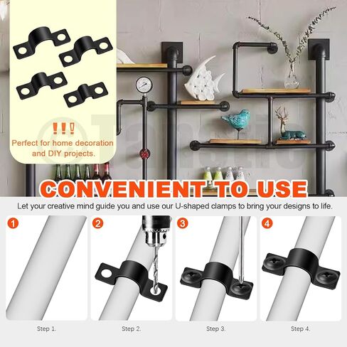 Tanstic 25Pcs Black Two Hole Pipe Strap, 1/2" Two Hole Strap U Bracket Rigid Pipe Strap Pipe Strap Clamp with Phillips Modified Truss Head Wood Screws for Fixing Pipe, Conduit, U Bracket in Kuwait